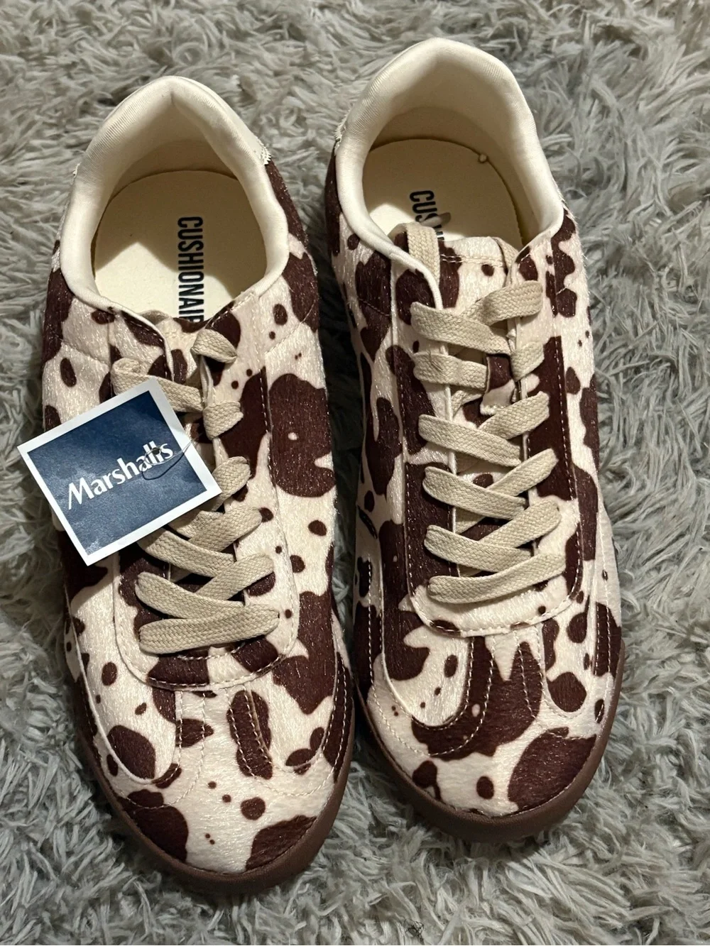 Cushionaire Women's Cream & Brown Cow Print Sneakers